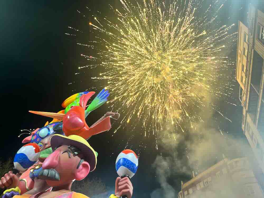 Fireworks and statues